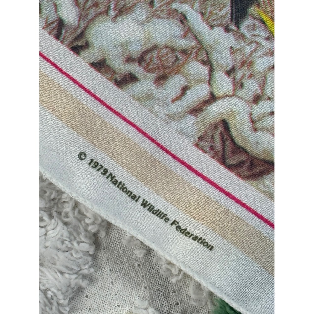 Vintage 1979 National Wildlife Federation Bird Scarf Winter Nature Print 21x21 - Picture 5 of 7